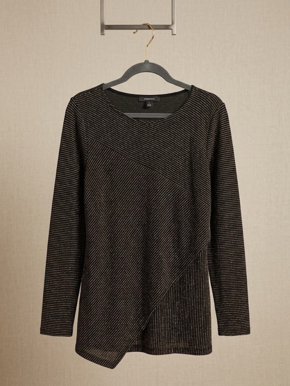 Karen Kane Black Metallic-Striped Long Sleeve Blouse